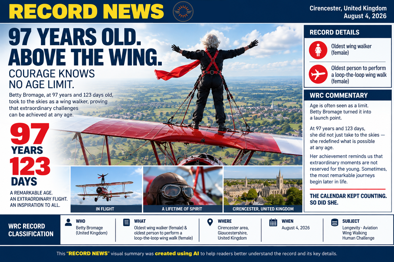 Oldest wing walker (female) & oldest person to perform a loop-the-loop wing walk (female)