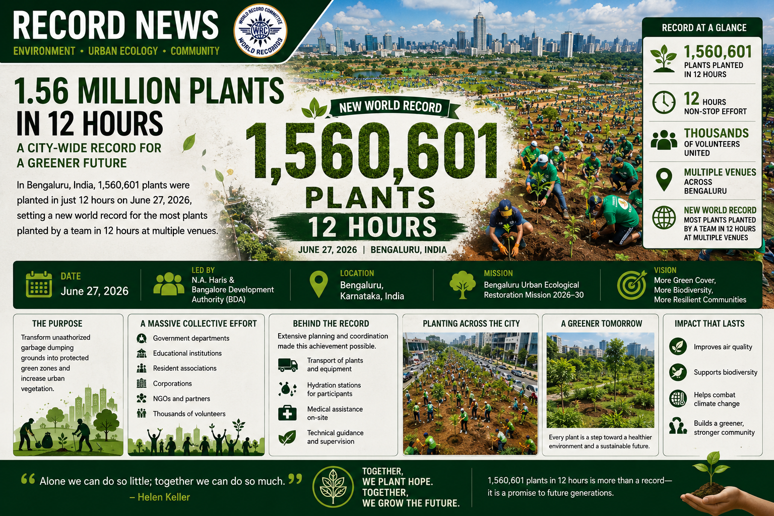 1.56 Million Plants in 12 Hours-A City-Wide Record for a Greener Future