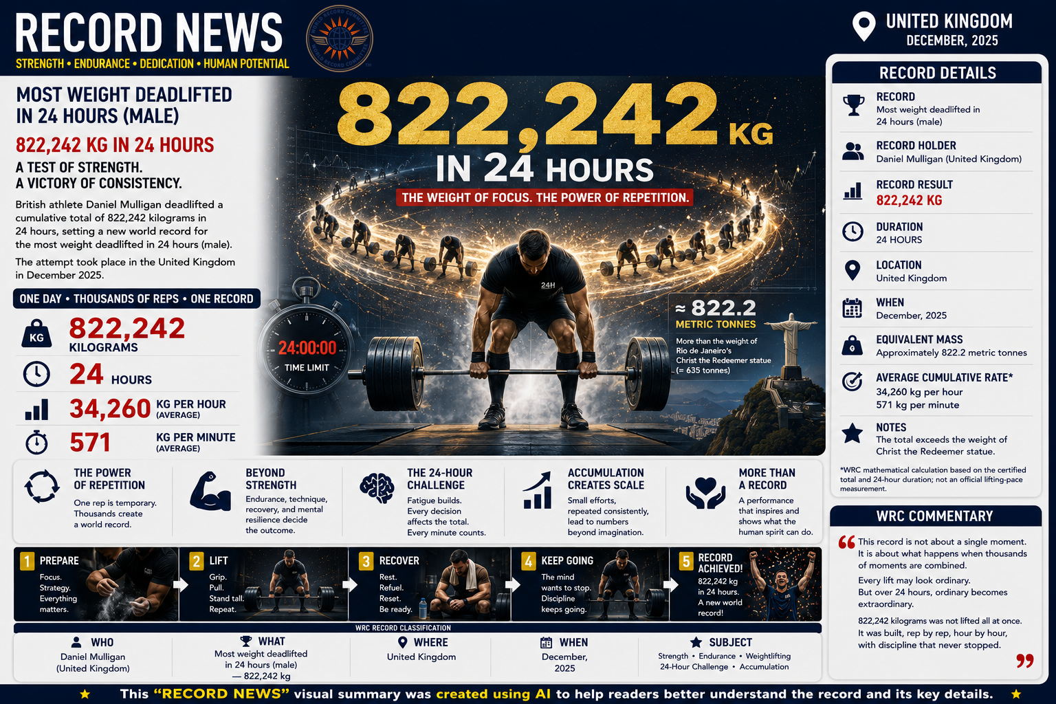 Most weight deadlifted in 24 hours (male) - 822,242 kg