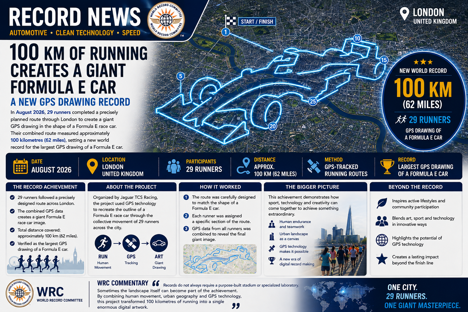 100 KM of Running Creates a Giant Formula E Car-A New GPS Drawing Record
